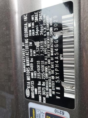 Photo 10 from auction – 2016 KIA SORENTO EX with VIN 5XYPH4A54GG033029