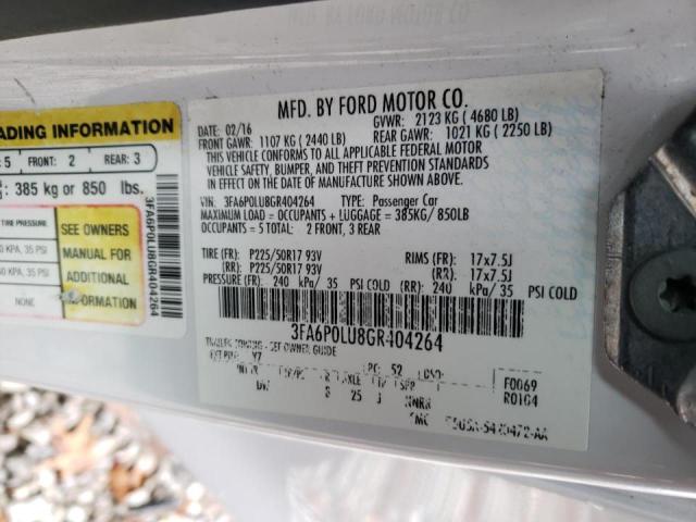 Photo 10 from auction – 2016 FORD FUSION SE with VIN 3FA6P0LU8GR404264