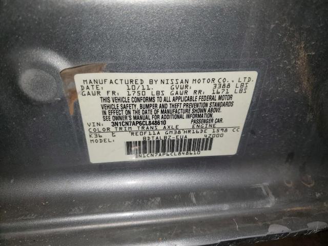 Photo 10 from auction – 2012 NISSAN VERSA S with VIN 3N1CN7AP6CL848610