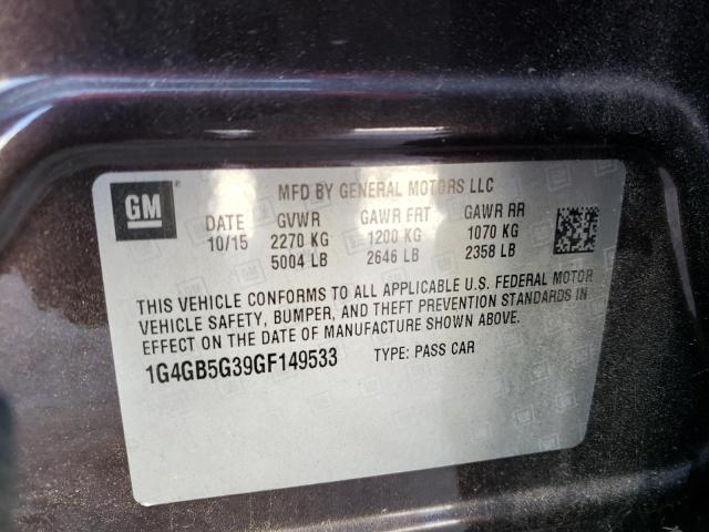 Photo 10 from auction – 2016 BUICK LACROSSE with VIN 1G4GB5G39GF149533