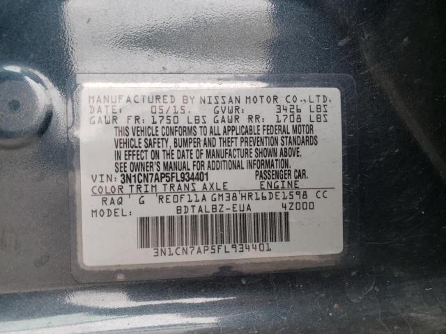 Photo 10 from auction – 2015 NISSAN VERSA S with VIN 3N1CN7AP5FL934401