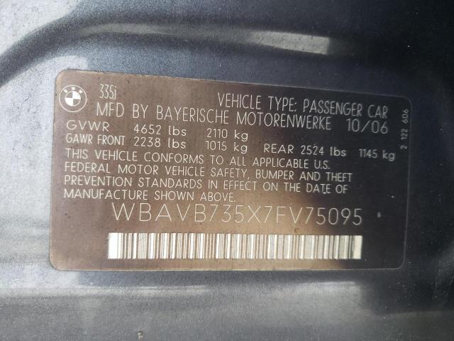 Photo 10 from auction – 2007 BMW 335 I with VIN WBAVB735X7FV75095