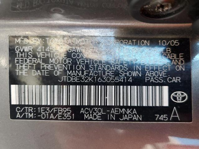 Photo 10 from auction – 2006 TOYOTA CAMRY LE with VIN JTDBE32K163055414
