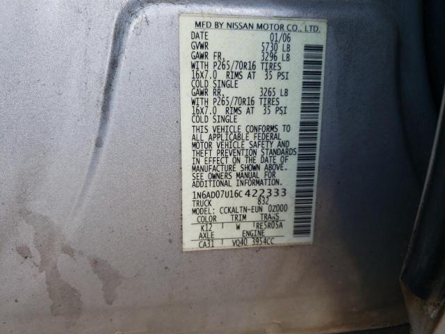 Photo 10 from auction – 2006 NISSAN FRONTIER C with VIN 1N6AD07U16C422333