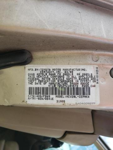 Photo 10 from auction – 2000 TOYOTA CAMRY LE with VIN 4T1BF22K2YU104572