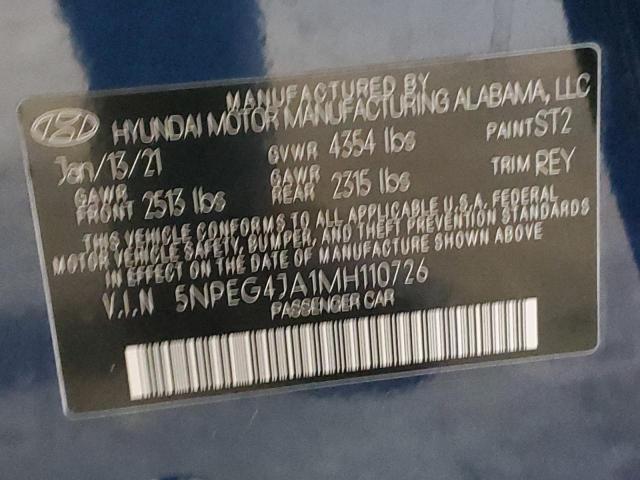 Photo 10 from auction – 2021 HYUNDAI SONATA SE with VIN 5NPEG4JA1MH110726