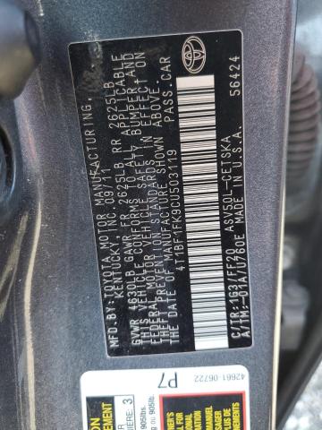 Photo 10 from auction – 2012 TOYOTA CAMRY BASE with VIN 4T1BF1FK9CU503119