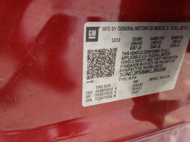 Photo 10 from auction – 2019 CHEVROLET TRAX 1LT with VIN 3GNCJPSB8KL200266