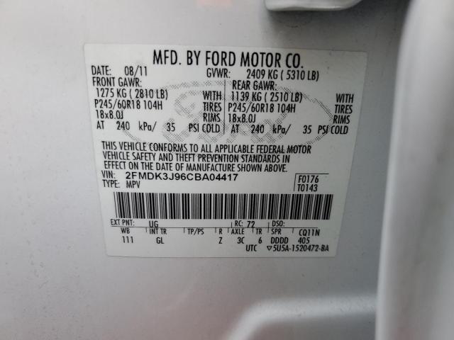 Photo 14 from auction – 2012 FORD EDGE SEL with VIN 2FMDK3J96CBA04417
