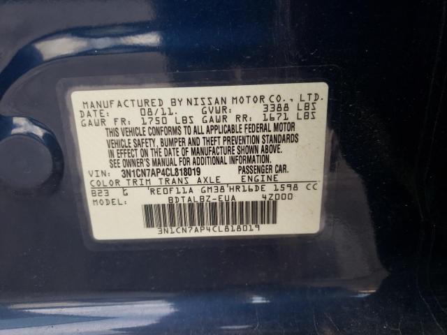 Photo 10 from auction – 2012 NISSAN VERSA S with VIN 3N1CN7AP4CL818019