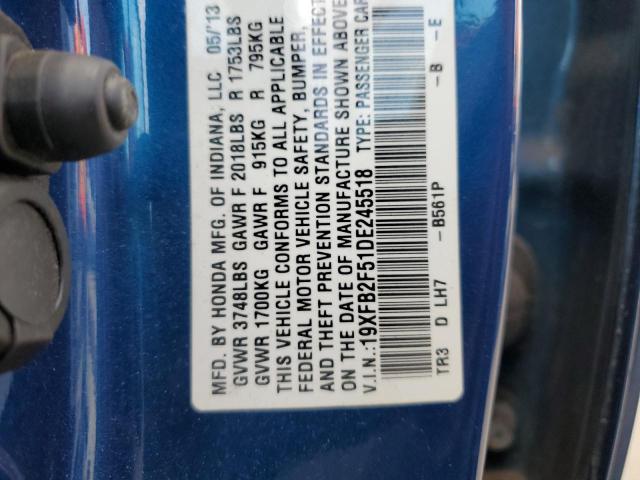 Photo 10 from auction – 2013 HONDA CIVIC LX with VIN 19XFB2F51DE245518