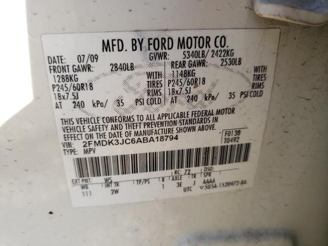 Photo 10 from auction – 2010 FORD EDGE SEL with VIN 2FMDK3JC6ABA18794