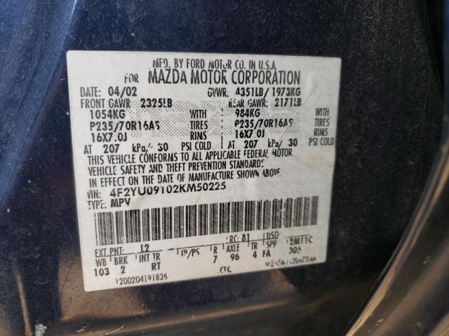 Photo 10 from auction – 2002 MAZDA TRIBUTE LX with VIN 4F2YU09102KM50225