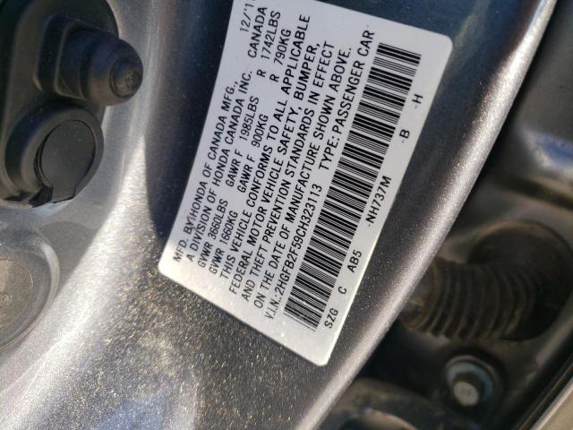 Photo 10 from auction – 2012 HONDA CIVIC LX with VIN 2HGFB2F59CH323113