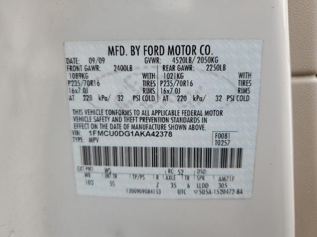 Photo 14 from auction – 2010 FORD ESCAPE XLT with VIN 1FMCU0DG1AKA42378