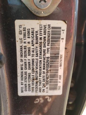 Photo 10 from auction – 2015 HONDA CIVIC EXL with VIN 19XFB2F94FE052916