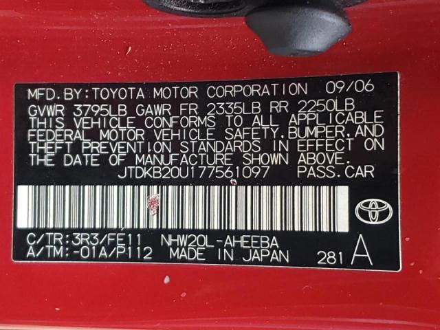 Photo 10 from auction – 2007 TOYOTA PRIUS with VIN JTDKB20U177561097