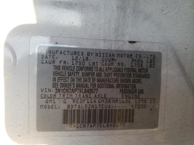 Photo 10 from auction – 2019 NISSAN VERSA S with VIN 3N1CN7AP7KL840577