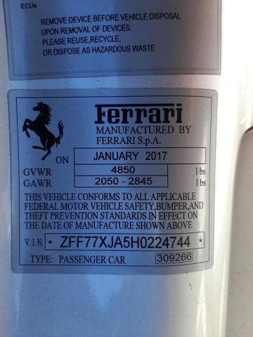 Photo 10 from auction – 2017 FERRARI CALIFORNIA with VIN ZFF77XJA5H0224744