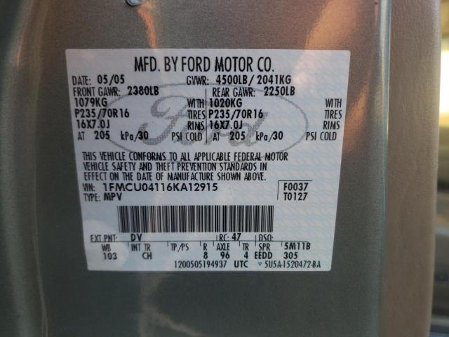 Photo 14 from auction – 2006 FORD ESCAPE LIM with VIN 1FMCU04116KA12915