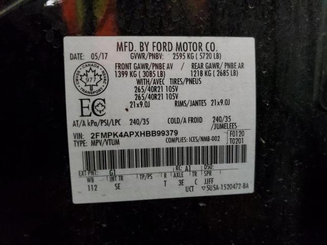 Photo 14 from auction – 2017 FORD EDGE SPORT with VIN 2FMPK4APXHBB99379