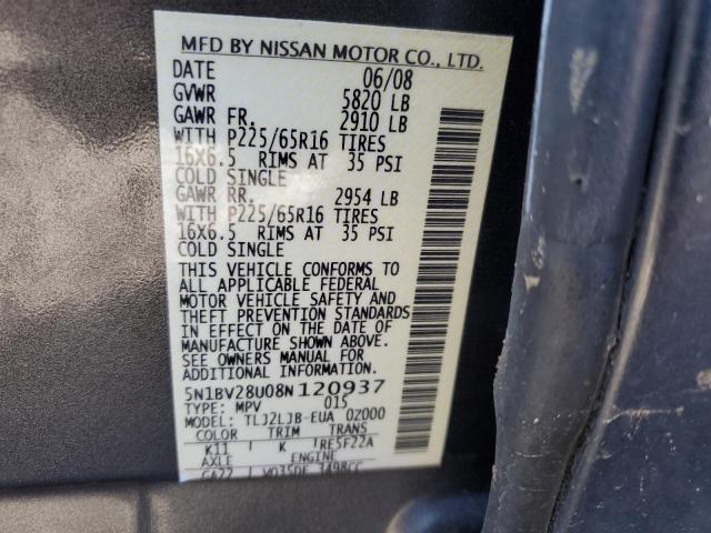 Photo 10 from auction – 2008 NISSAN QUEST S with VIN 5N1BV28U08N120937