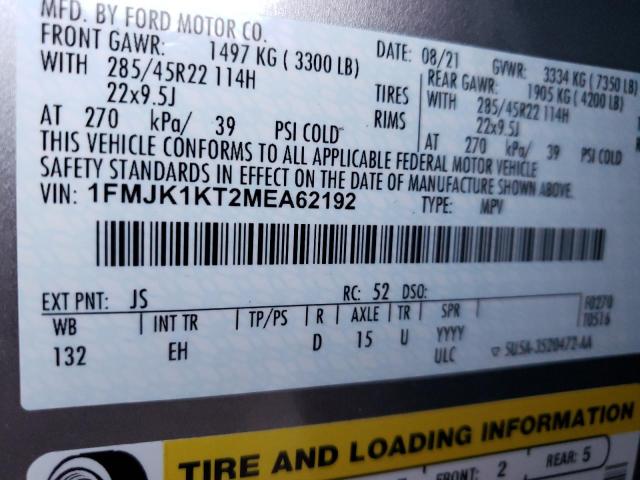 Photo 10 from auction – 2021 FORD EXPEDITION with VIN 1FMJK1KT2MEA62192