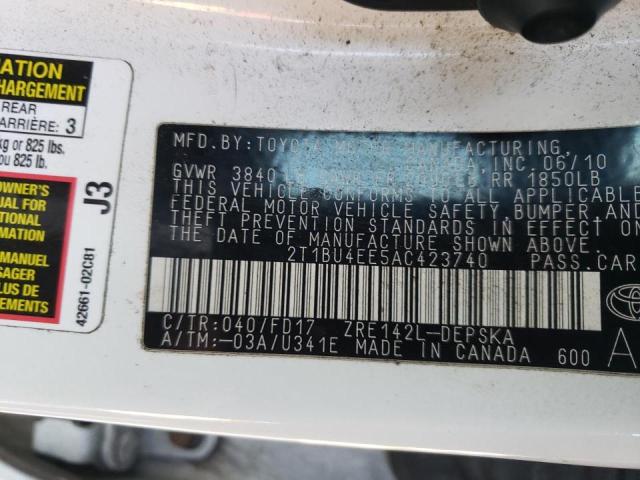 Photo 10 from auction – 2010 TOYOTA COROLLA BA with VIN 2T1BU4EE5AC423740