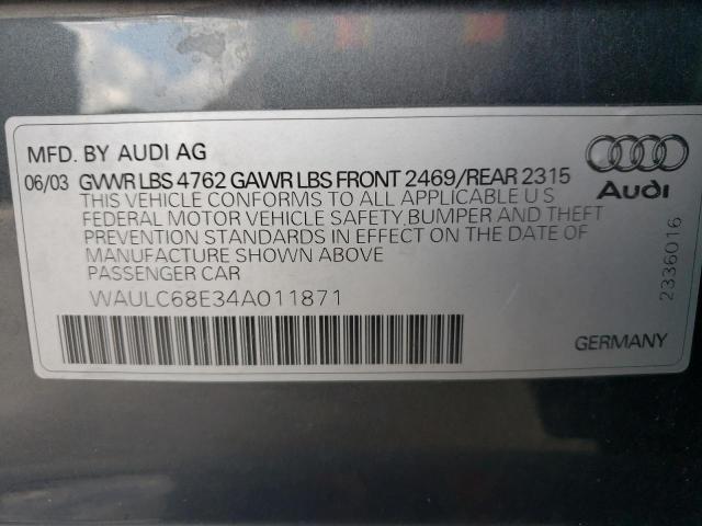 Photo 10 from auction – 2004 AUDI A4 1.8T QU with VIN WAULC68E34A011871