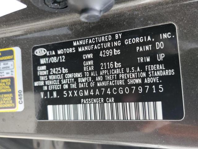 Photo 10 from auction – 2012 KIA OPTIMA LX with VIN 5XXGM4A74CG079715