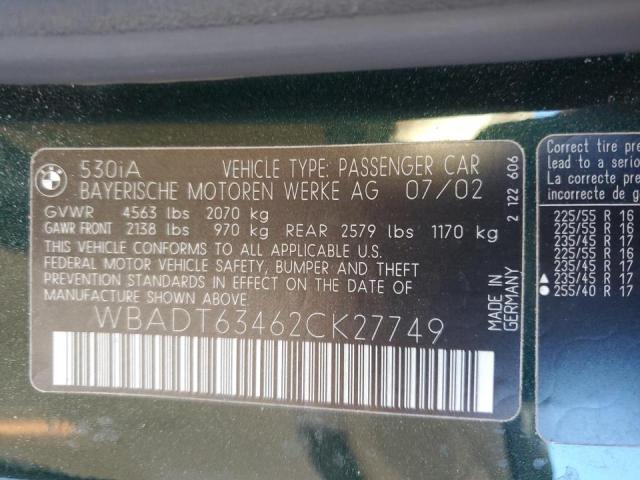 Photo 10 from auction – 2002 BMW 530 I AUTO with VIN WBADT63462CK27749