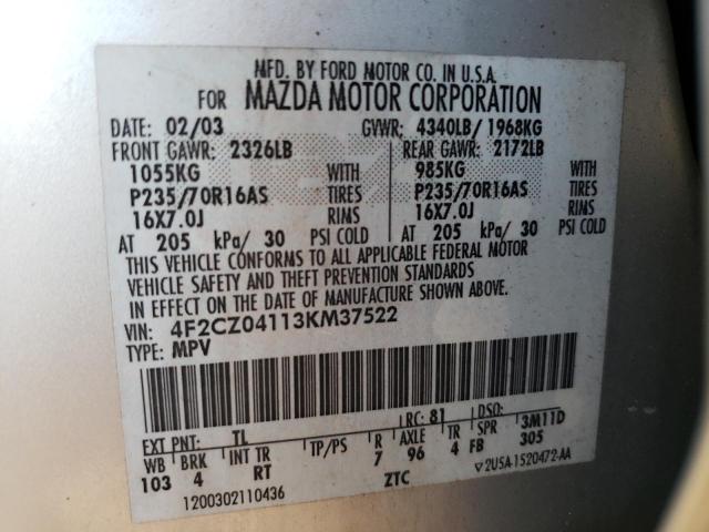 Photo 10 from auction – 2003 MAZDA TRIBUTE LX with VIN 4F2CZ04113KM37522
