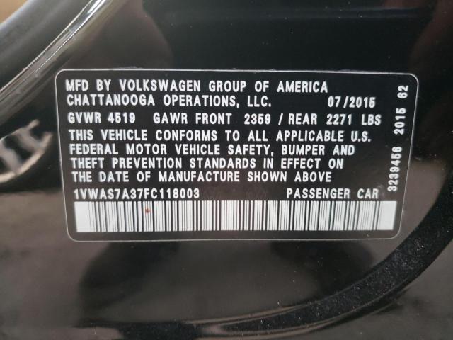 Photo 10 from auction – 2015 VOLKSWAGEN PASSAT S with VIN 1VWAS7A37FC118003