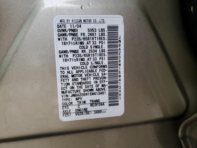 Photo 14 from auction – 2005 NISSAN MURANO SL with VIN JN8AZ08W15W413461