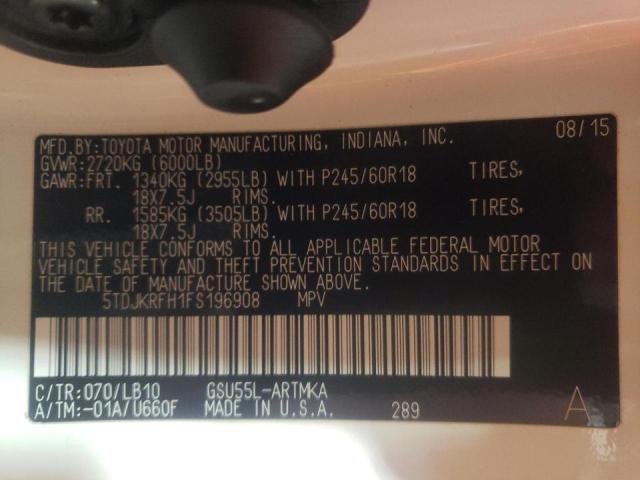 Photo 14 from auction – 2015 TOYOTA HIGHLANDER with VIN 5TDJKRFH1FS196908