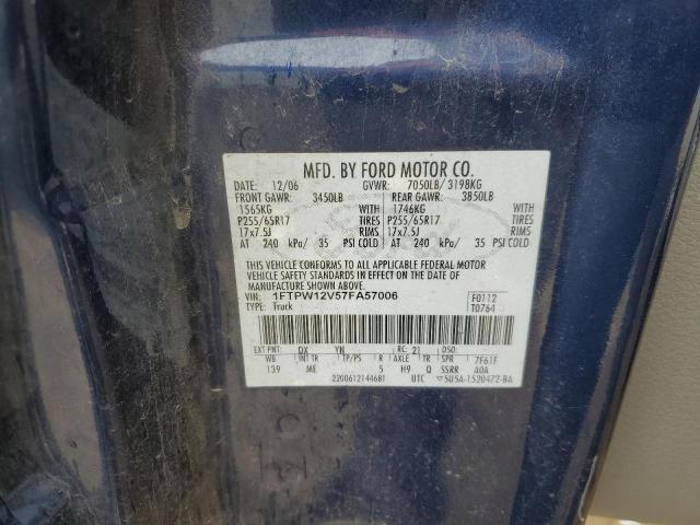 Photo 10 from auction – 2007 FORD F150 SUPER with VIN 1FTPW12V57FA57006