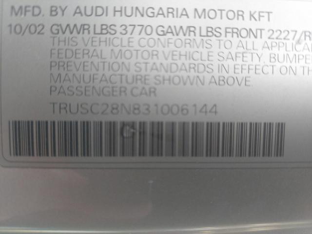 Photo 10 from auction – 2003 AUDI TT with VIN TRUSC28N831006144