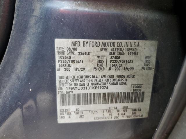 Photo 14 from auction – 2001 FORD ESCAPE XLT with VIN 1FMYU03131KE59276