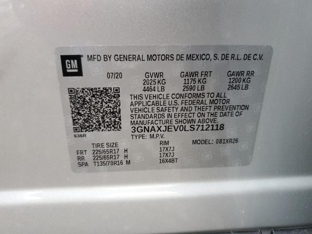 Photo 14 from auction – 2020 CHEVROLET EQUINOX LT with VIN 3GNAXJEV0LS712118