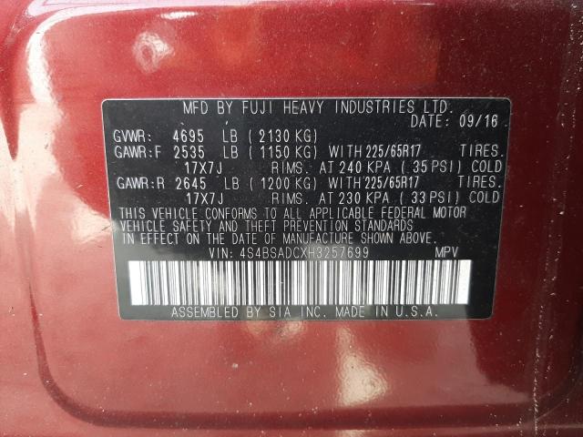 Photo 14 from auction – 2017 SUBARU OUTBACK 2. with VIN 4S4BSADCXH3257699