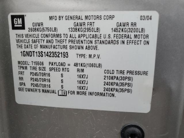 Photo 14 from auction – 2004 CHEVROLET TRAILBLAZE with VIN 1GNDT13S142352193