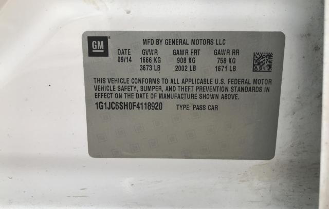 Photo 10 from auction – 2015 CHEVROLET SONIC LT with VIN 1G1JC6SH0F4118920