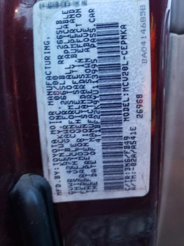 Photo 10 from auction – 2000 TOYOTA CAMRY with VIN 4T1BF22K9YU113995
