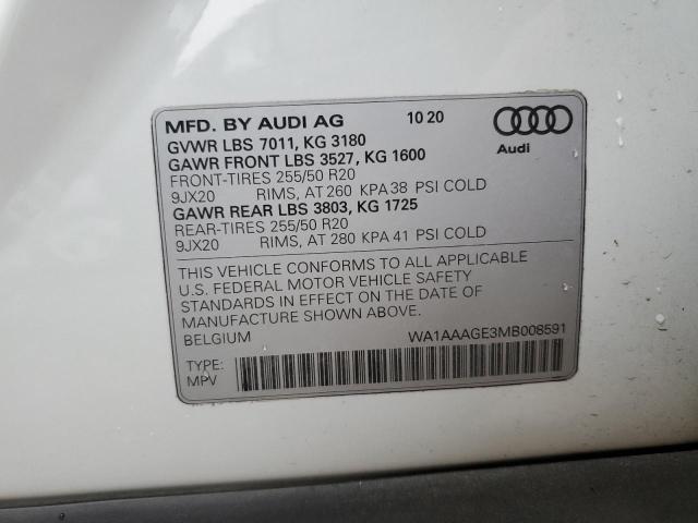 Photo 14 from auction – 2021 AUDI E-TRON PRE with VIN WA1AAAGE3MB008591