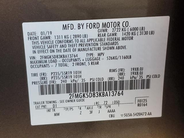 Photo 14 from auction – 2019 FORD FLEX LIMIT with VIN 2FMGK5D83KBA13764