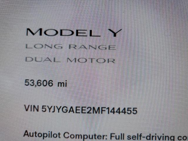 Photo 9 from auction – 2021 TESLA MODEL Y with VIN 5YJYGAEE2MF144455