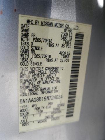 Photo 14 from auction – 2005 NISSAN ARMADA with VIN 5N1AA08B15N724034