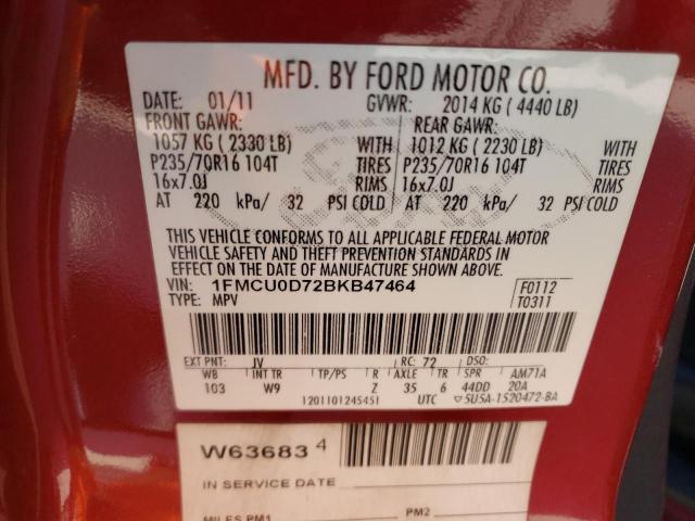 Photo 14 from auction – 2011 FORD ESCAPE XLT with VIN 1FMCU0D72BKB47464