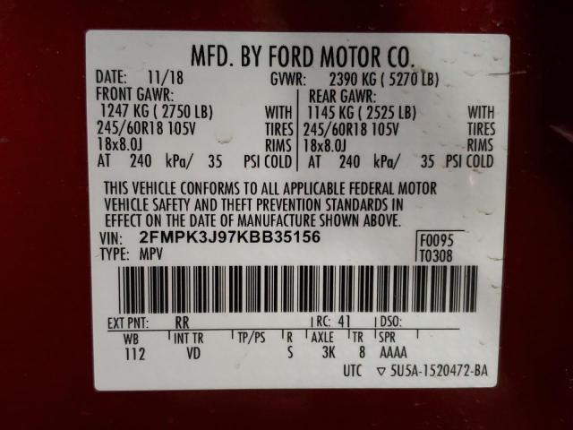 Photo 14 from auction – 2019 FORD EDGE SEL with VIN 2FMPK3J97KBB35156