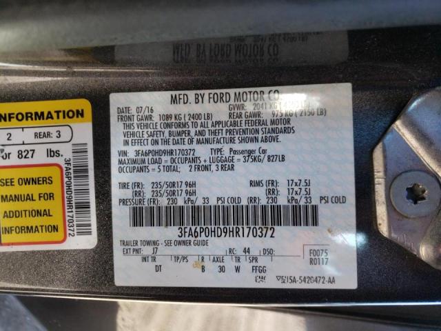 Photo 10 from auction – 2017 FORD FUSION SE with VIN 3FA6P0HD9HR170372
